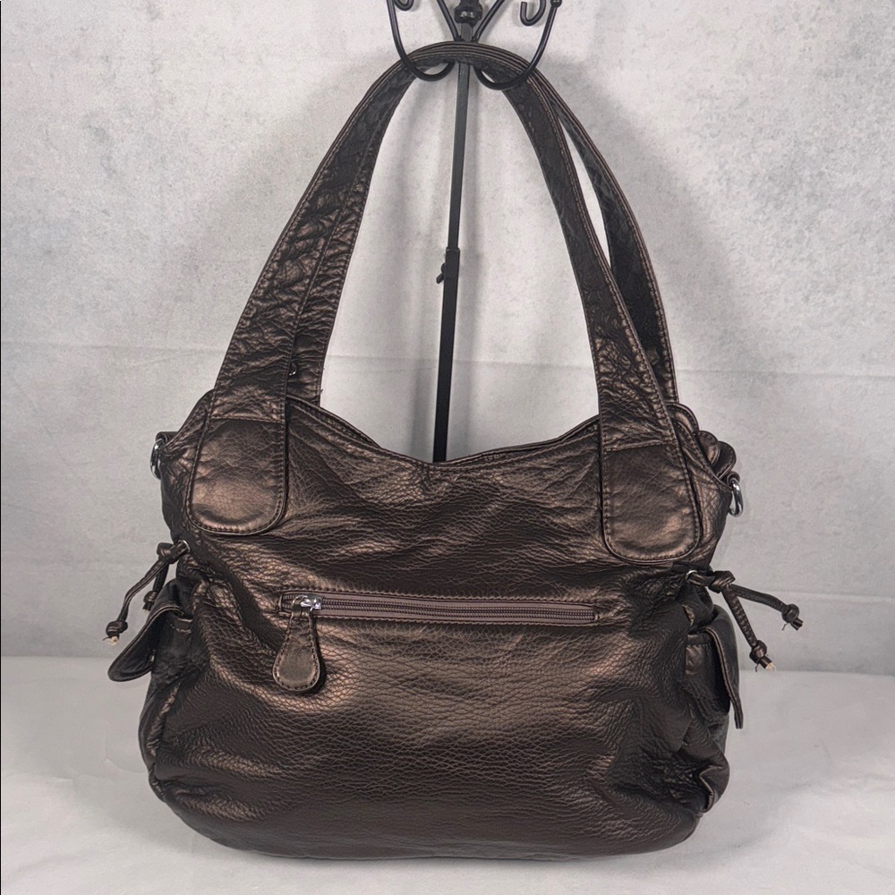 Angel Kiss Metallic Bronze Shoulder Bag with Braided Accents - Picture 4 of 9